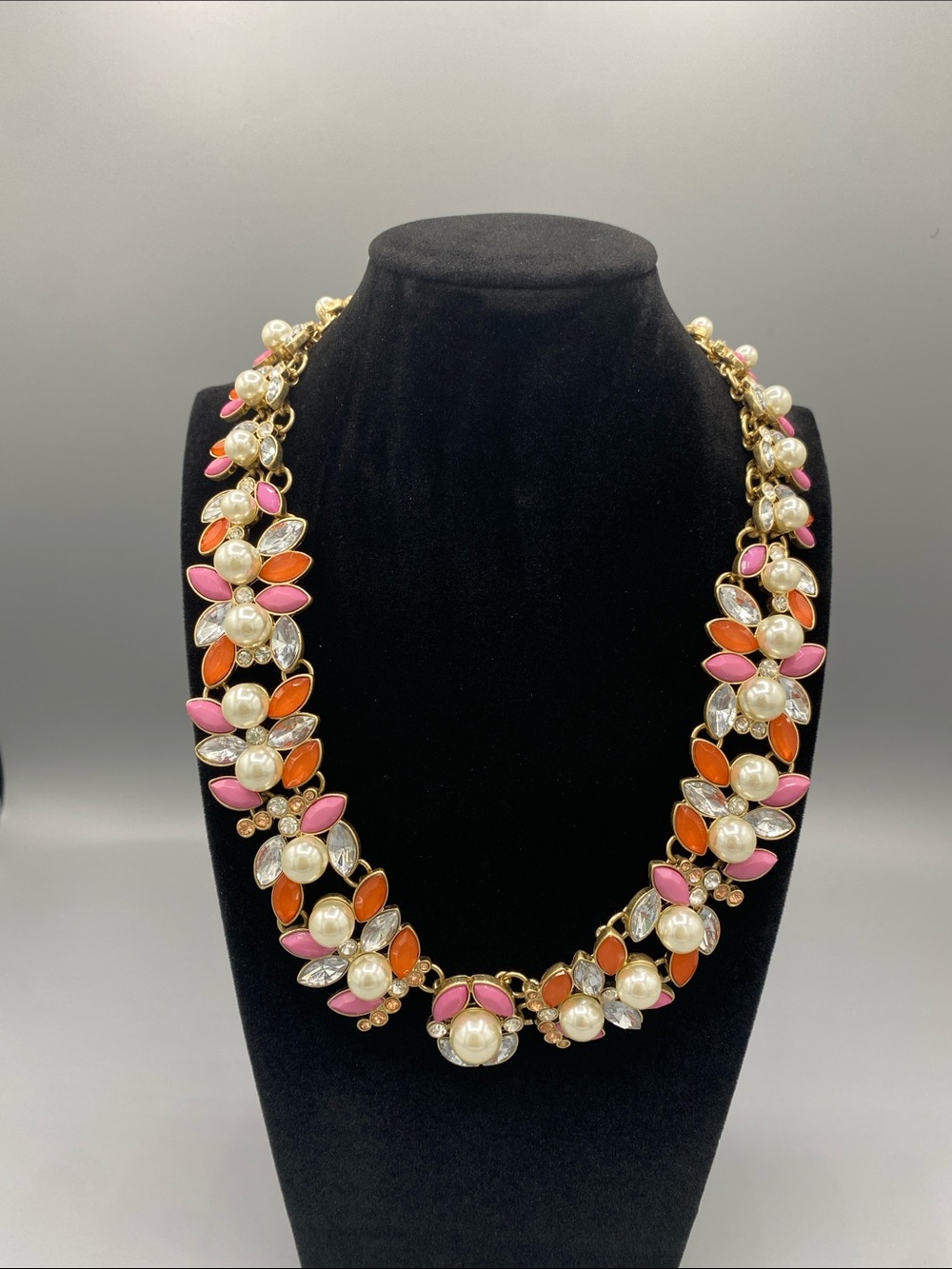 NWT Talbots Gold-Tone Pink & Orange Floral Pearl Necklace